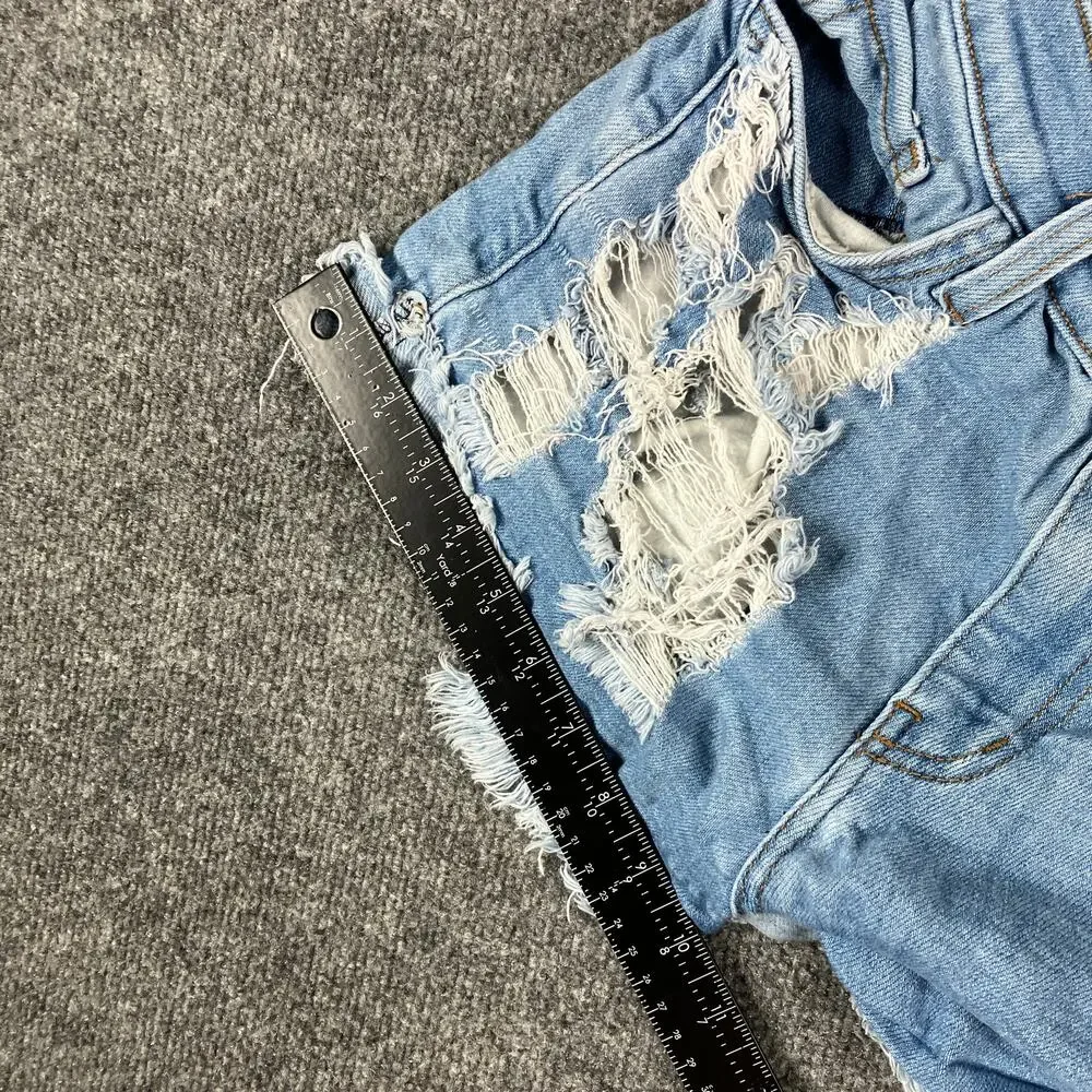 Vibrant M.I.U. Denim Girls Shorts Medium Light Wash Distressed Cutoff Frayed 24